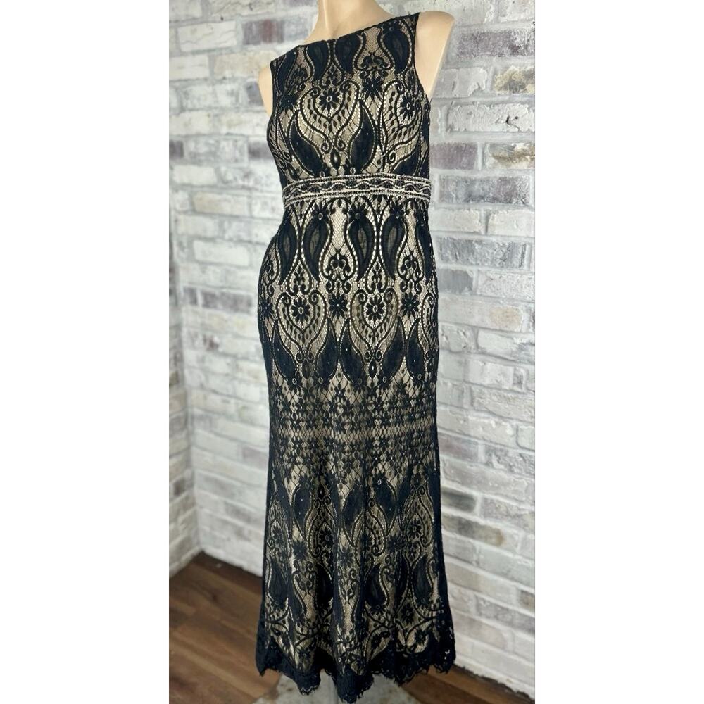 Vintage Dave & Johnny Black Lace Beaded Mermaid Maxi Gown Formal Prom Dress 1/2 - Picture 2 of 11